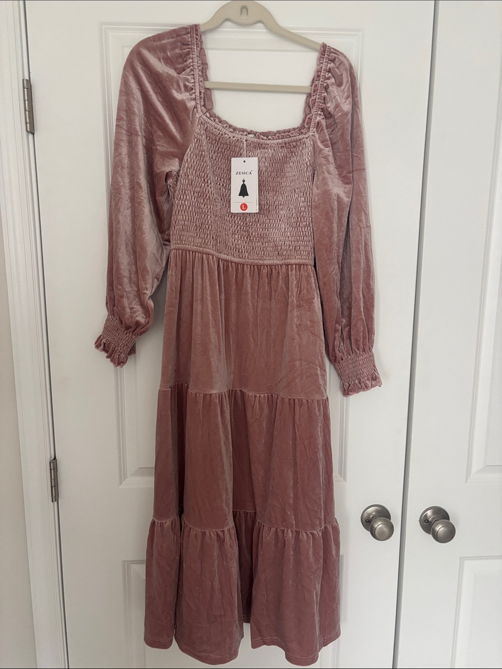 Zesica Women's Velvet Smocked Maxi Dress in Dusty Rose